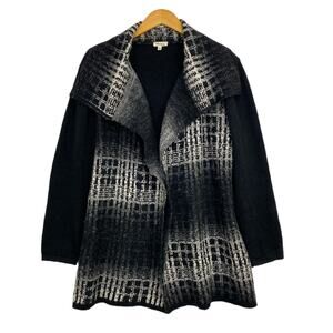 Ava Couture Sweater Women's Large Black Plaid Mohair Shawl Collar Shacket Wrap